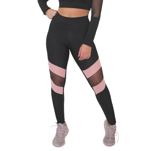 Calça Legging Fitness Preto Detalhe Transparente - Preto