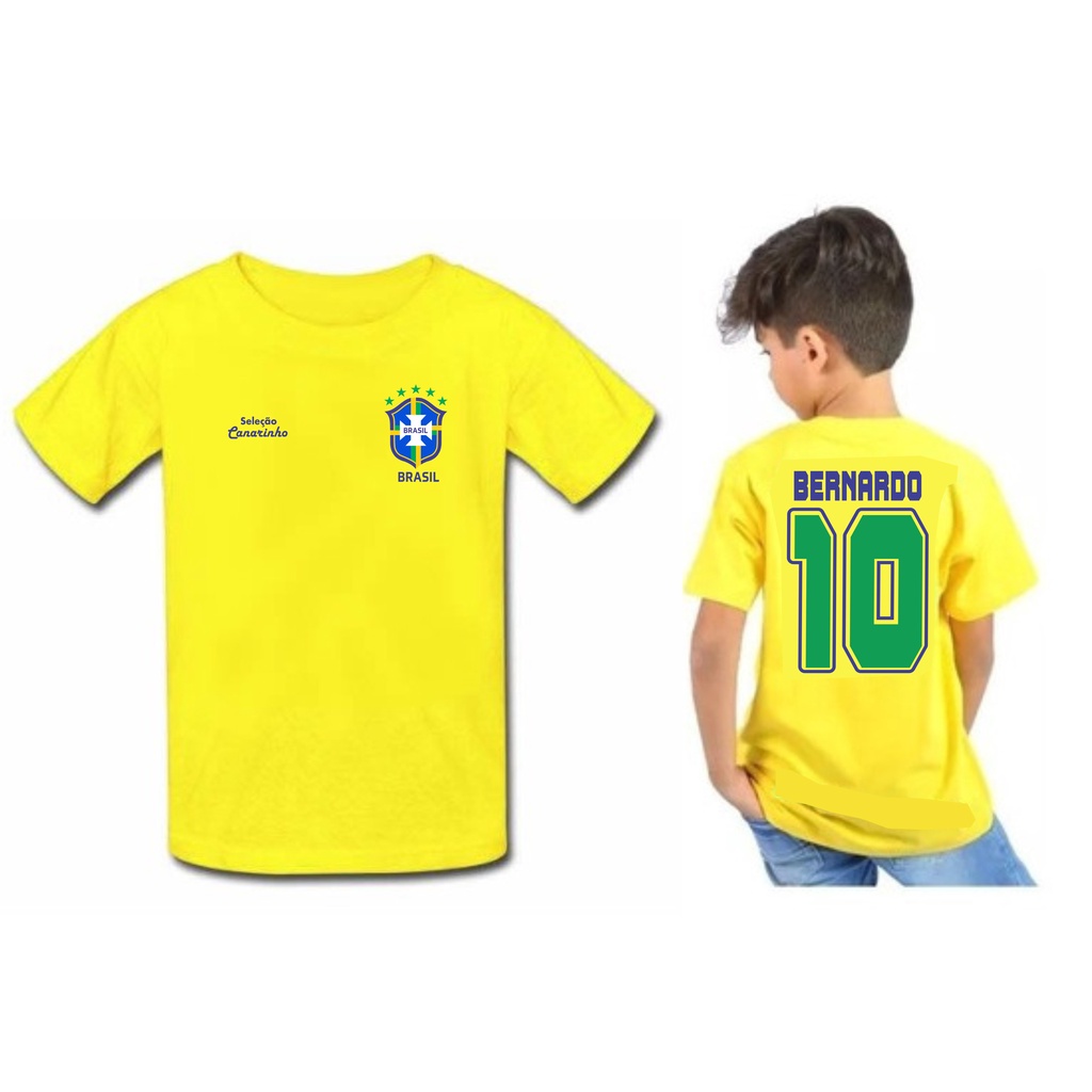Camiseta brasil branca infantil personalizada