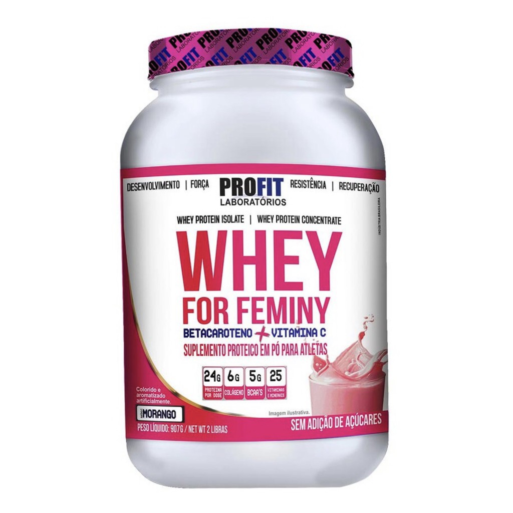 Whey Protein Isolado e Concentrado Feminino For Feminy Feme 907g – Profit / Fisionutri – com bcaa e colageno hidrolisado isolate fortalecimento pele cabelos unhas