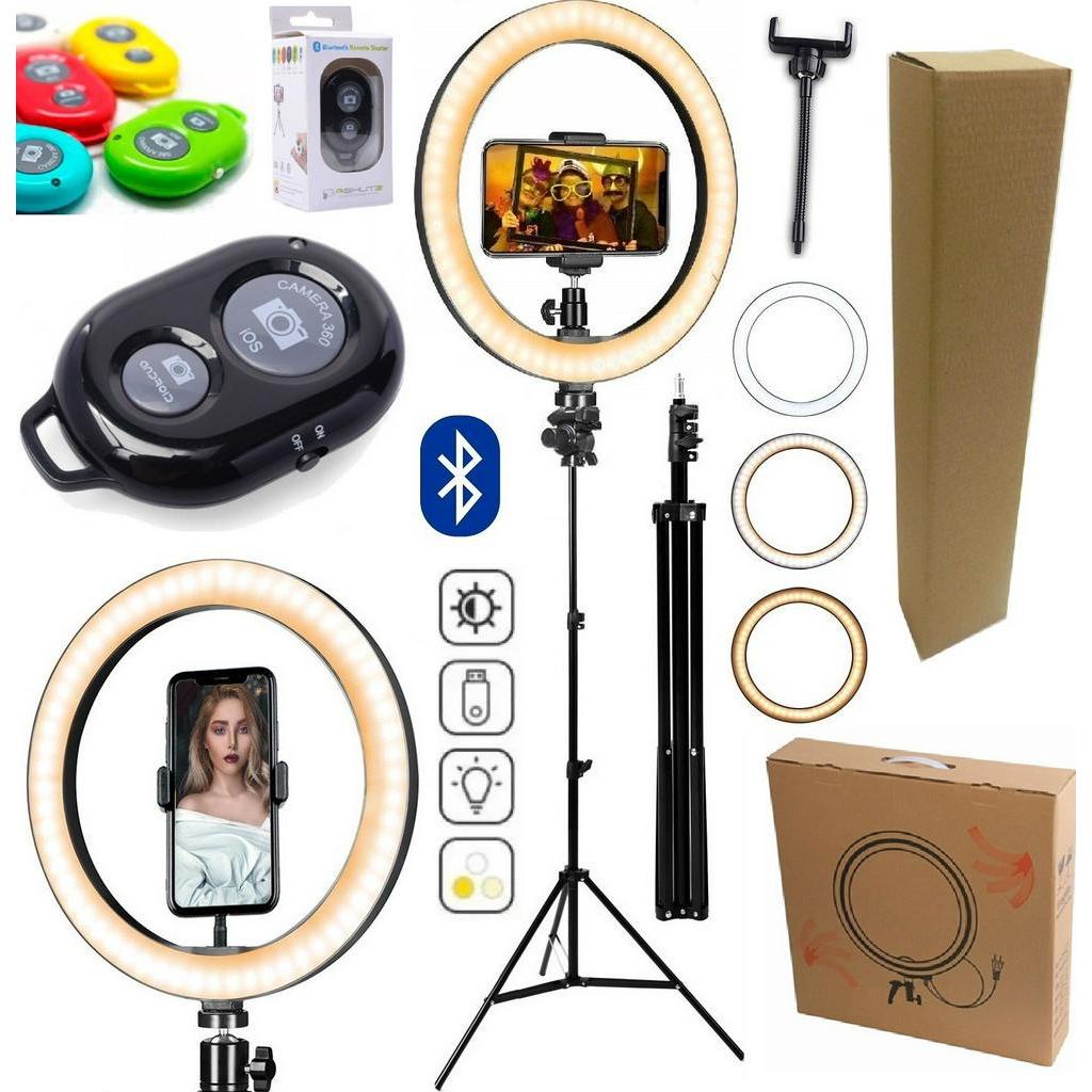 Iluminador Ring Light Completo Anel Led Make Profissional Portátil Usb Controle Bluetooth Gravação Vídeo Foto Youtuber