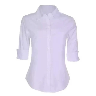 camisete branca camisa social feminina manga 3/4 gabardine passa fácil direto da fábrica imperdível