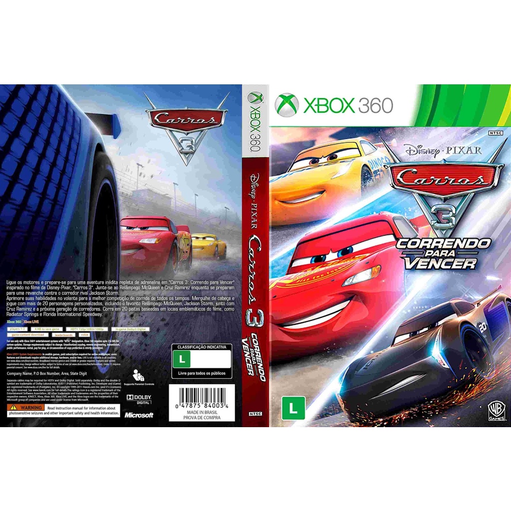 Cars 3 Carros 3 correndo para Vencer Xbox 360 midia fisica original