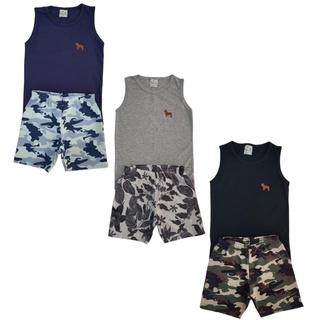 kit 3 conjuntos masculino infantil regatas e bermudas