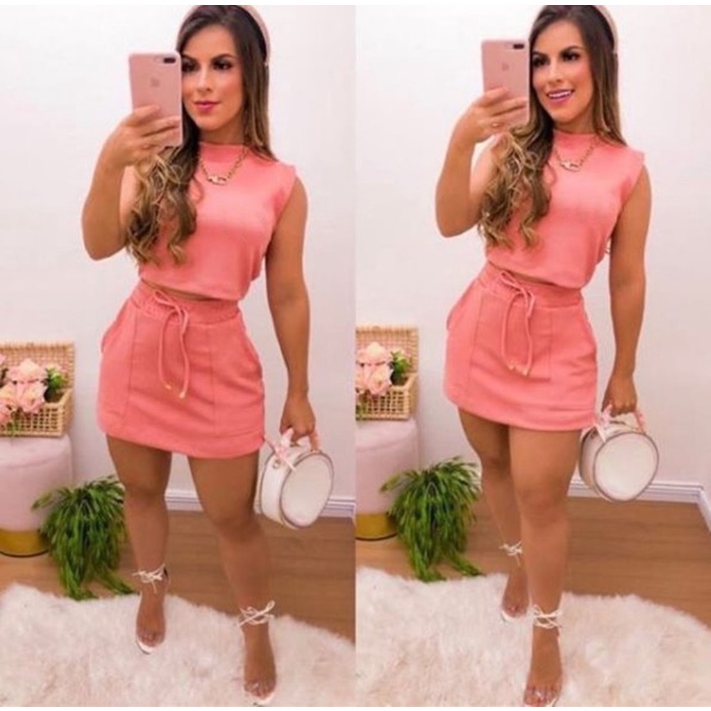 Conjunto Feminino Blusa e Short Saia Roupas Femininas em Promoção