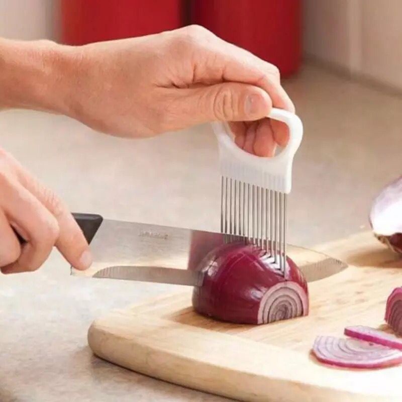 Garfo Suporte Alça Para Cortar Fatiar Cebola Frutas Legumes Fatiador