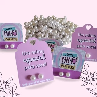40 pares Brinco perola com Tag personalizado  - Mimo Brinde Cliente em Oferta na Shopee