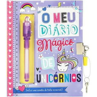 Diário Infantil Menina Unicórnio Caneta Mágica Criança Roxo