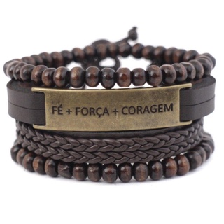 Pulseiras Masculinas Kit c/ 4 Fé Força e Coragem Universo Maschio