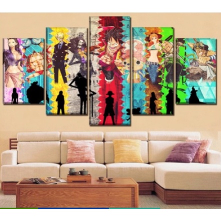 Quadros Decorativos mosaicos 5 peças 1,20x60 bando do chapéu de palha one piece abstrato para sua casa, quarto ou sala