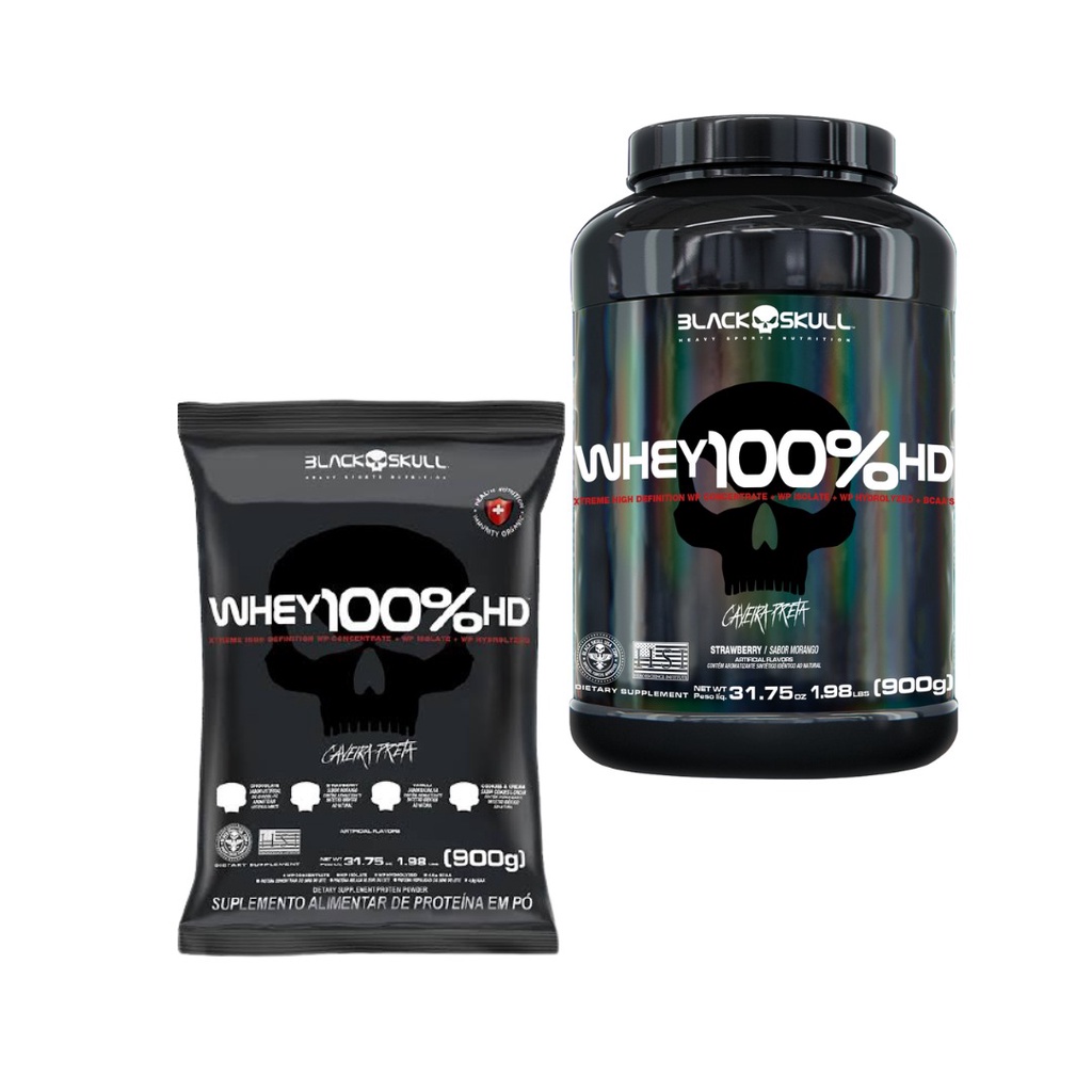 Kit 1x Whey 100%hd pote 900g + 1x Whey 100%hd refil 900g - BlackSkull