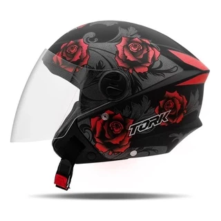Capacete Aberto Moto New Liberty 3 Flowers Vermelha Pro Tork Tam. 58