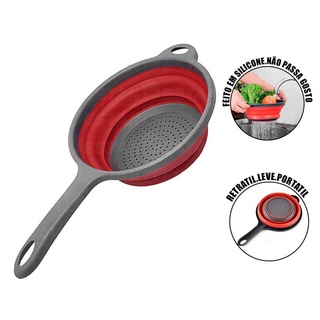 Escorredor De Silicone Redondo Multiuso Retratil C/Cabo Legumes Massa Alimentos