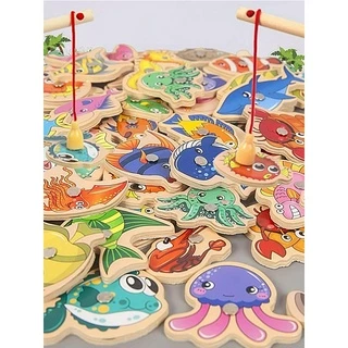 (31 peixes + 2 varas) educação pai-filho interativo montessori brinquedos de pesca magnética de madeira desenhos animados do bebê vida marinha cognição jogos de peixes