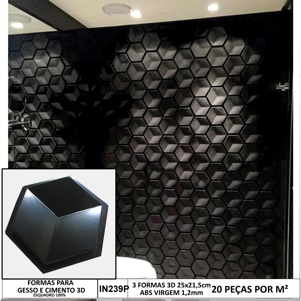 Forma 3d Gesso Hexagonal Centralizada 25x21,5cm ABS 1,2mm Molde Para Gesso 3d