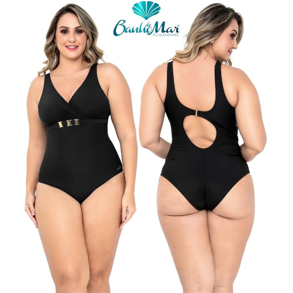 Maiô Plus Size Compressão Preto Costas Altas Lua Nova