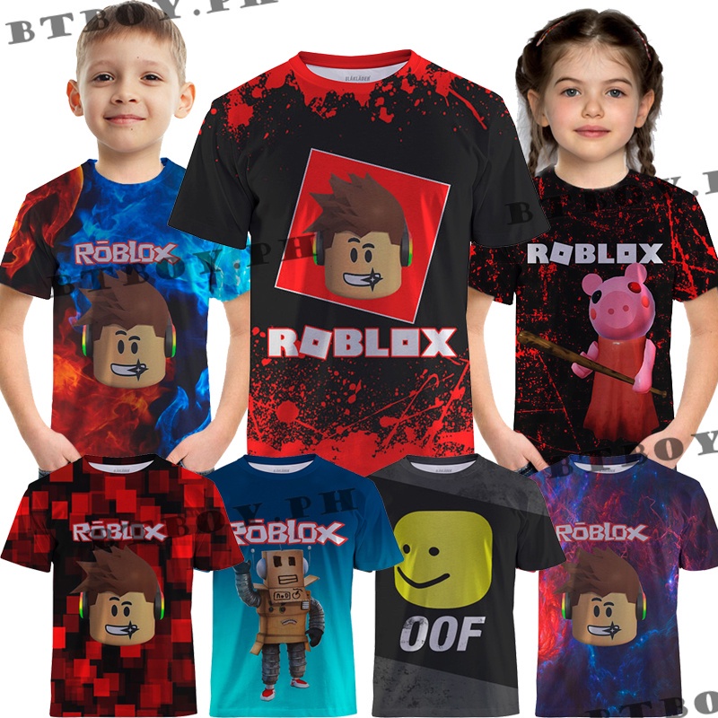 T-shirt bidimensional de manga curta para meninos e meninas, roupas  infantis, algodão fino, ROBLOX, moda periférica, novo