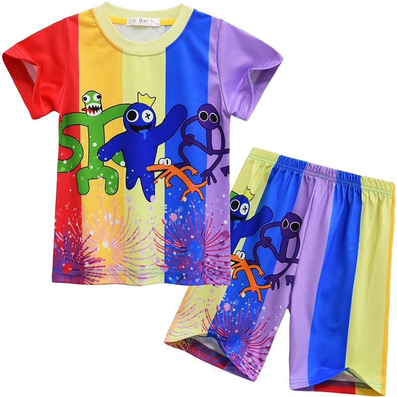 Roblox Rainbow Friends Crianças Pijamas Roupas Manga Curta Tops T-shirt  Calças Set 9-14 Anos