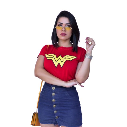 T-SHIRTS ALGODÃO FEMININA VERMELHA MULHER MARAVILHA