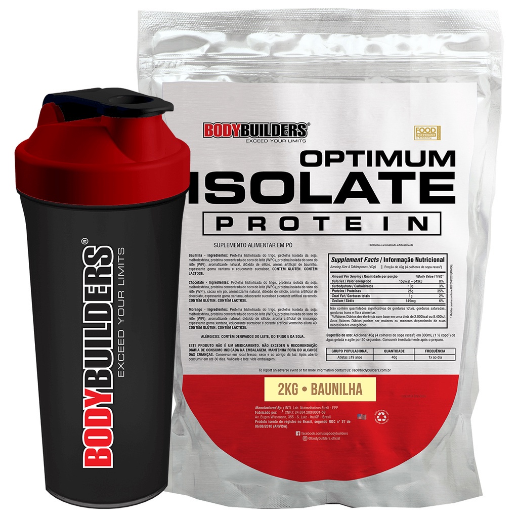 Kit Whey Optimum Isolate Protein 2kg + Coqueteleira – Suplemento Essencial Para o Treino Render ao Máximo -Bodybuilders