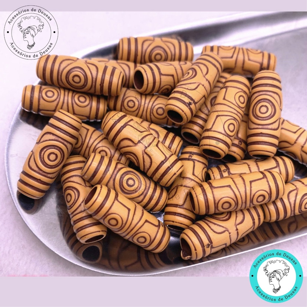 Miçanga tubinho entremeio 26mm - 25 uni /Pacote de Anéis de dreadlocks e tranças/ Miçangão Contas de madeira étnica para
