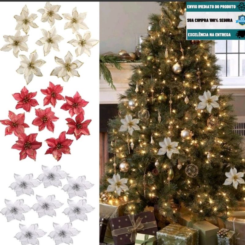Enfeite de Natal Flor decoração natalina árvore natal