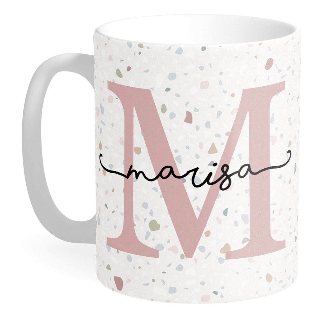 Caneca com inicial e nome fundo granilite Porcelana caneca personalizada, presente criativo