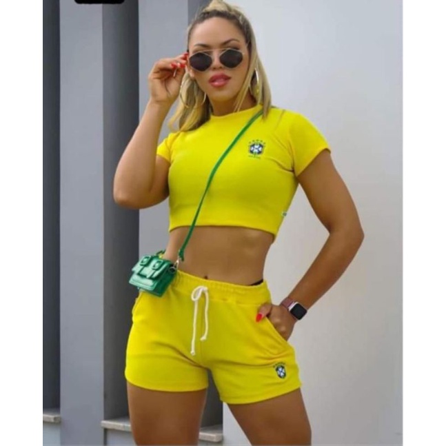 Conjunto do Time do Brasil Feminino - Cropped e Short Feminino do Brasil