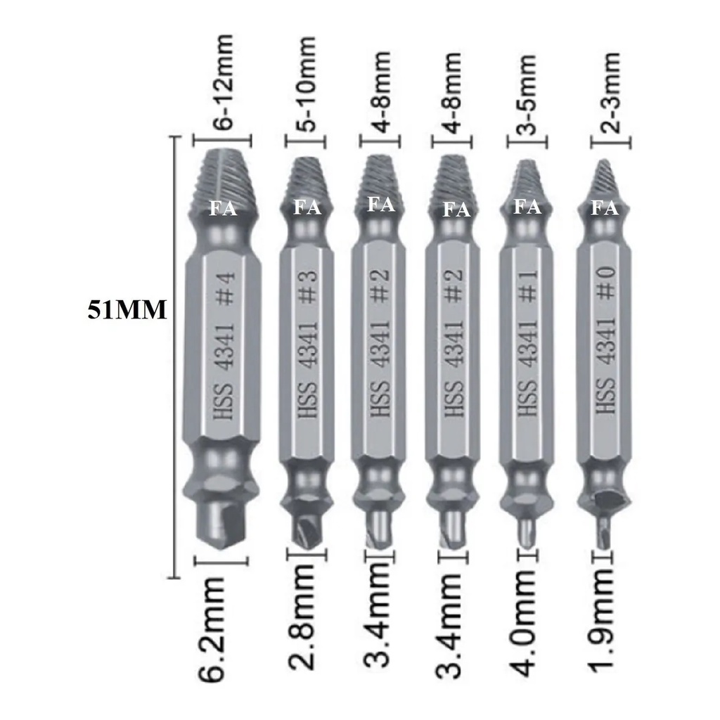 Extrator de Parafuso Emperrado e Espanado Kit 6 Peças