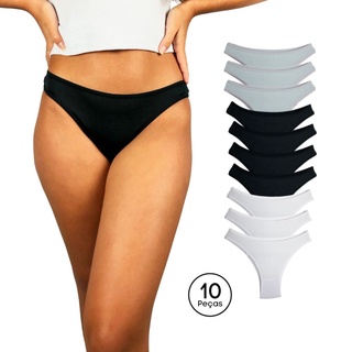 Kit 10 Calcinhas Tanga Basic Brasil Microfibra Básica Lisa Lingerie