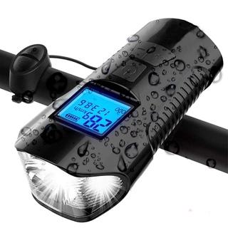 Farol Bicicleta Led Buzina Recarregavel USB Com Velocimetro A Prova D