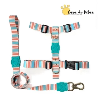 kit Coleira: Peitoral Modelo H + Guia de 2,20m Varias Estampas