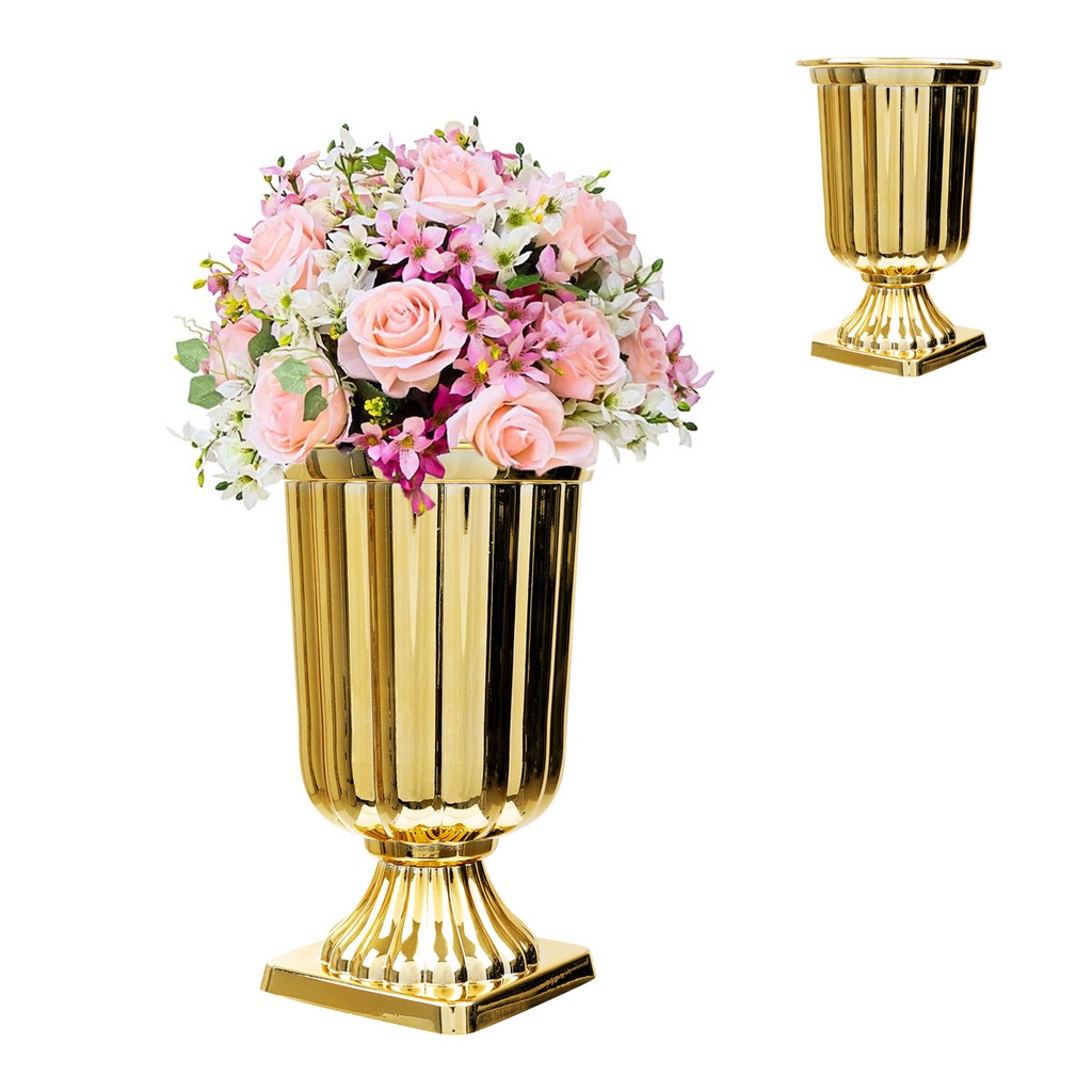 Vaso Decorativo Lungo A Stelo Singolo HERCHR In Acciaio Inox Oro - 26,2 Cm Per Fiori Secchi E Composizioni - 2