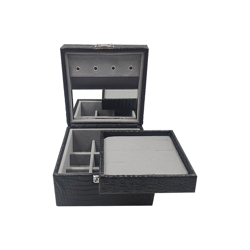 Estojo Maleta Porta Joias Mini Cor Preto Com Interno Cinza