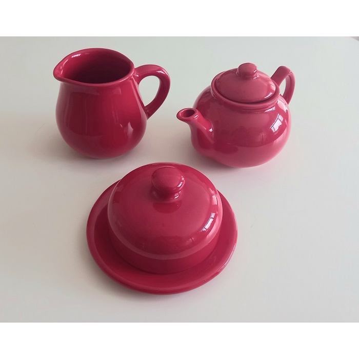 Jogo De Chá Em Ceramica Vermelho Bule 700 Ml