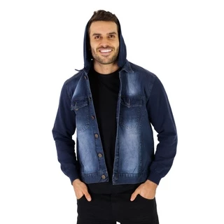 Jaqueta Jeans Com Capuz E Manga Moletom Blusa P M G GG
