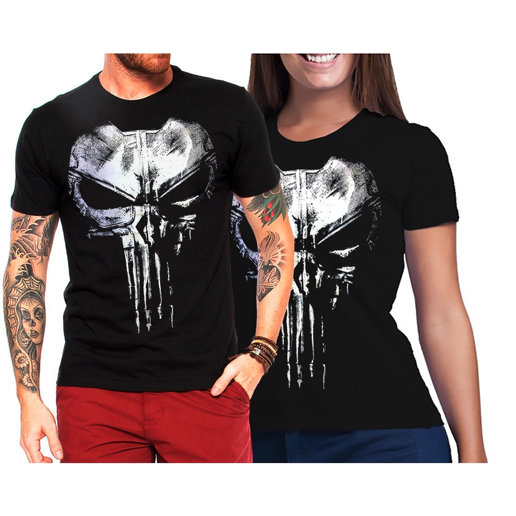 Kit Casal de camiseta do Justiceiro The Punisher 100% algodão preta