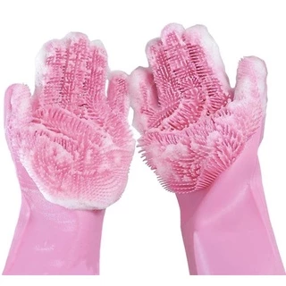 Par de Luvas Silicone com escova para limpeza geral