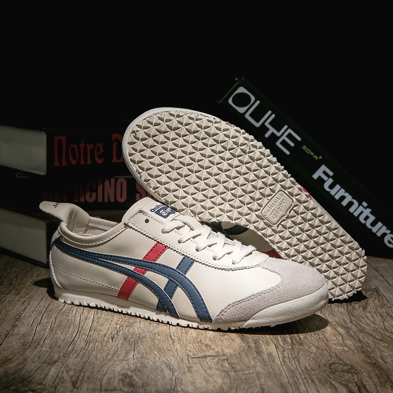 （Veja as descrições dos produtos）Onitsuka tiger ASICS Tigre México 66 2021 Novo original De Couro Vermelho Azul Branco Masculino Clássico casual Preguiçoso Tênis Esportivo De Corrida