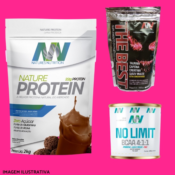 Kit 01 Whey Gourmet Nature Protein 2KG + 01 BCAA PÓ + 01 PRÉ TREINO 300G