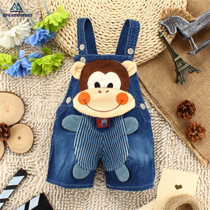 Calça jeans infantil com desenho fofo de verão macacão infantil macaco  roupa de macaco shorts jeans (N, 12-18 meses) : : Moda