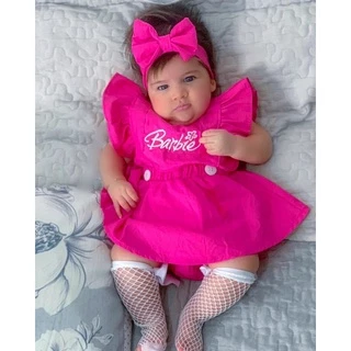 Jardineira Infantil Saia Romper Barbie Menina Baby + faixinha de cabelo