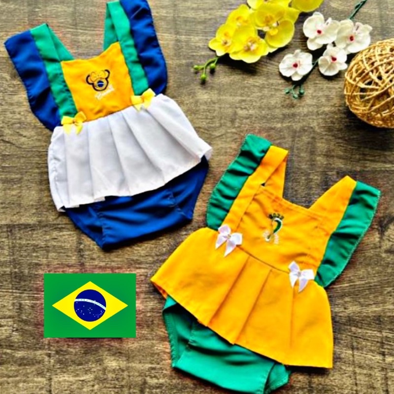 Roupa Copa Brasil Bebê Menina com Tiara - SACOLA DO BEBÊ