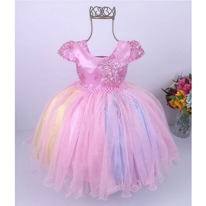 Vestido de princesa de flanela para meninas com bainha de arco-íris e  babados casual com suspensório de bolo arco-íris (verde, 5 a 6 anos) :  : Moda