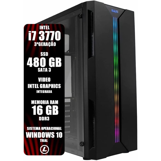 PC HOME OFFICE INTEL CORE i7 3770 - 16GB - SSD 480GB - GABINETE