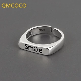 QMCOCO Estilo Coreano Sorriso Moda Anel INS Design Retro Prata Cor Abertura Ajustável Dedo Para Mulheres Homens Joias