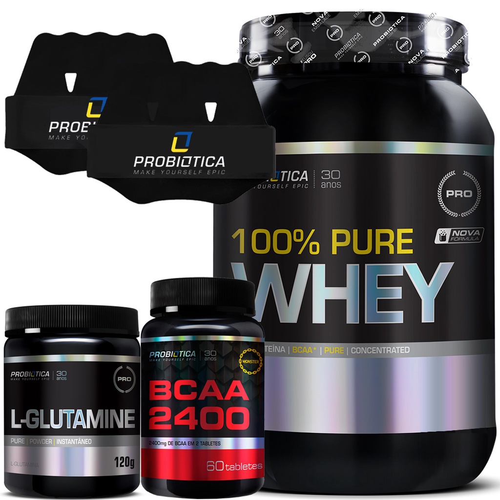 Kit 100% Pure Whey 900G + BCAA 2400 + Glutamina – Probiótica