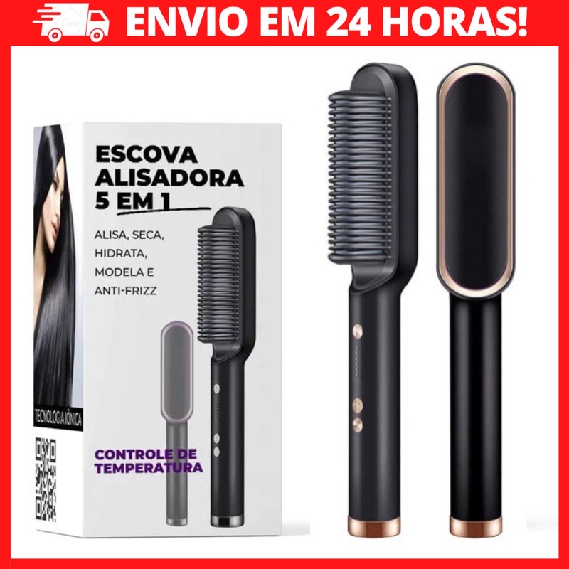 Escova Alisadora 5 em 1 - Alisa, Seca, Hidrata, Modela e Anti-Frizz ...