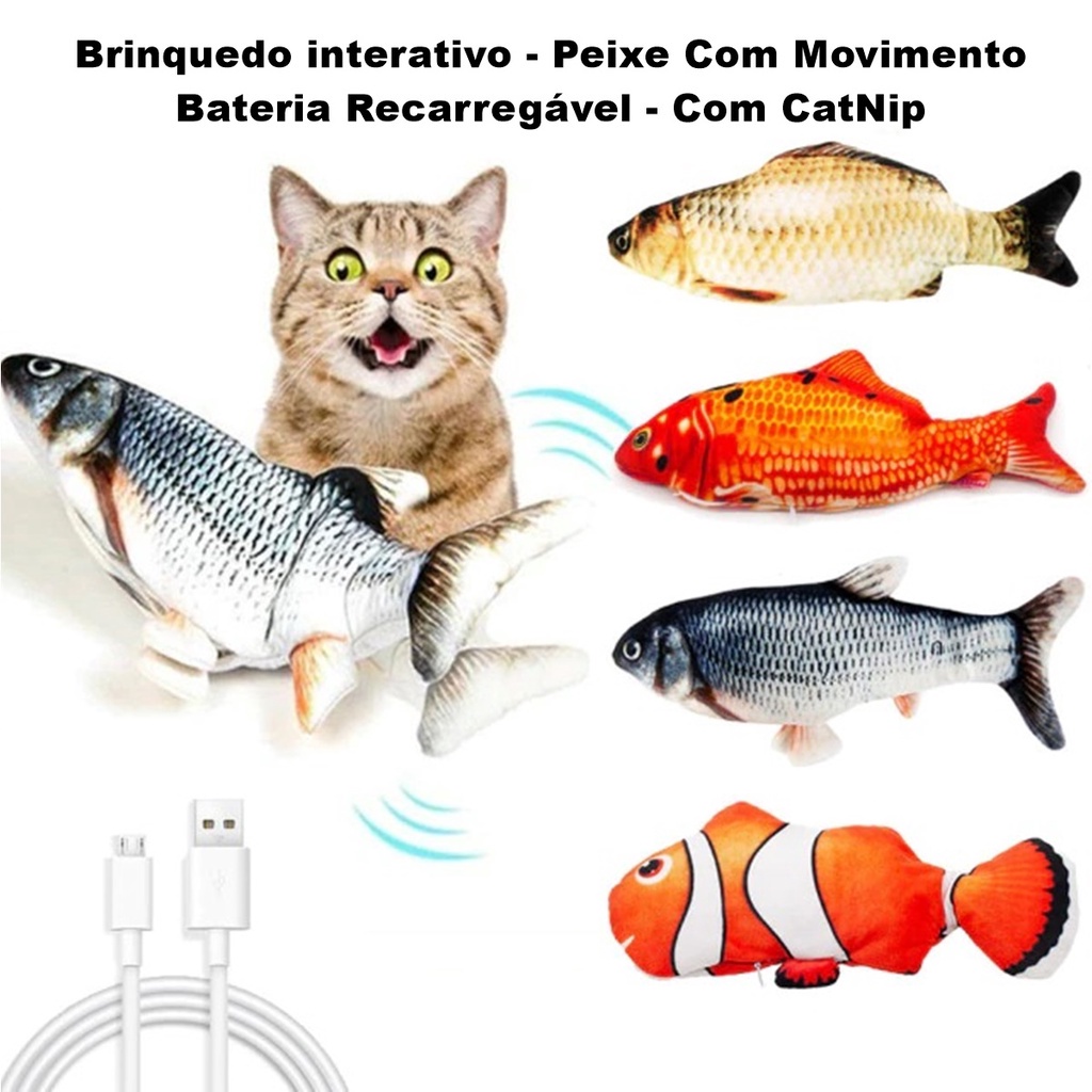 Brinquedo Para Gatos Peixe Que Se Mexe e Carrega USB em Veludo Macio –  28631 – Paraiso dos Eletrônicos