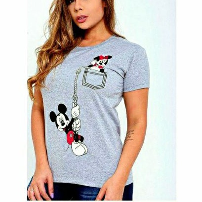 T-SHIRTS FEMININA ALGODÃO PRETO SILK MICKEY AND MINNIE - LOJA de T-SHIRTS