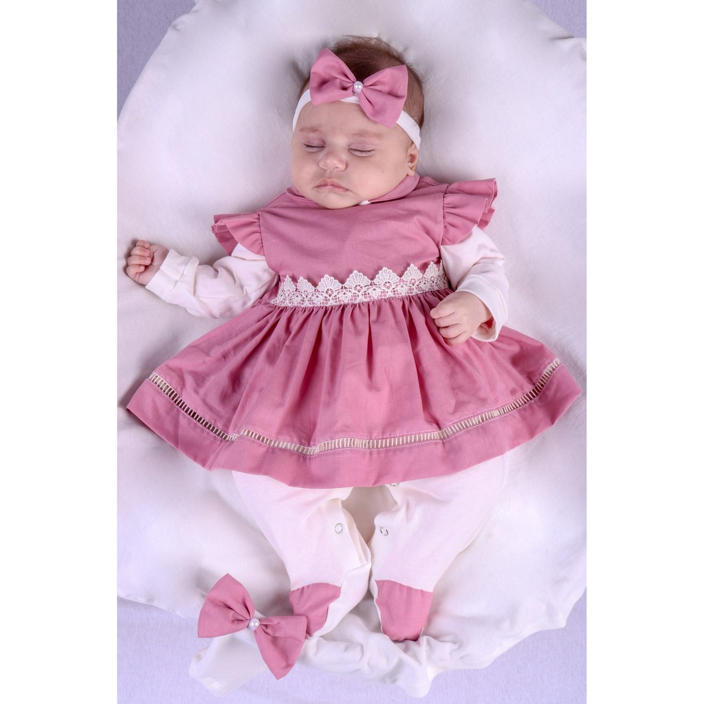 Saida de Maternidade Para Bebe Menina Rose 04 peças Maria Alice Vermelho Roupas de Bebê